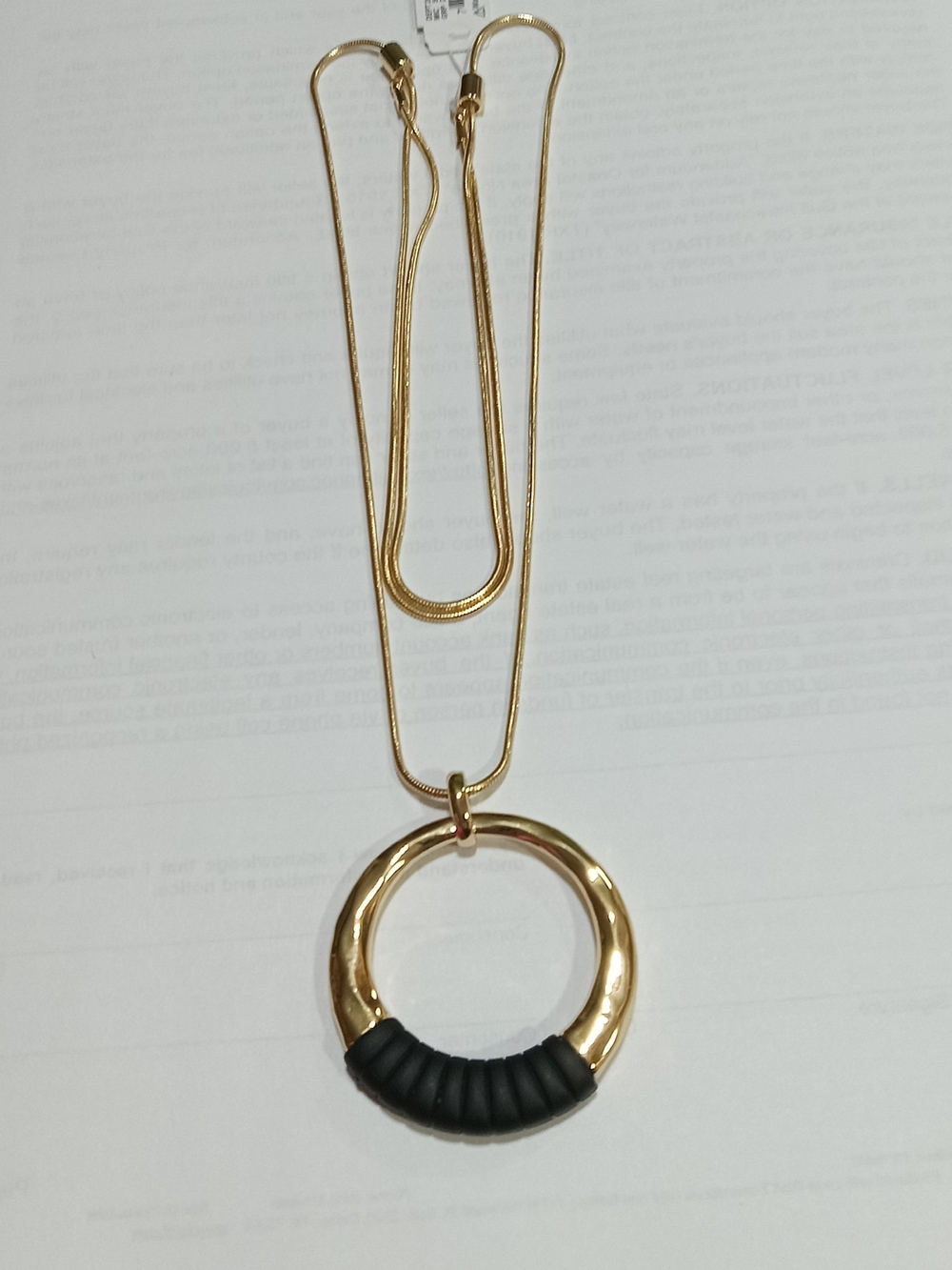Gold-tone Circle Pendant Necklace with Black Accent - Women Jewelry